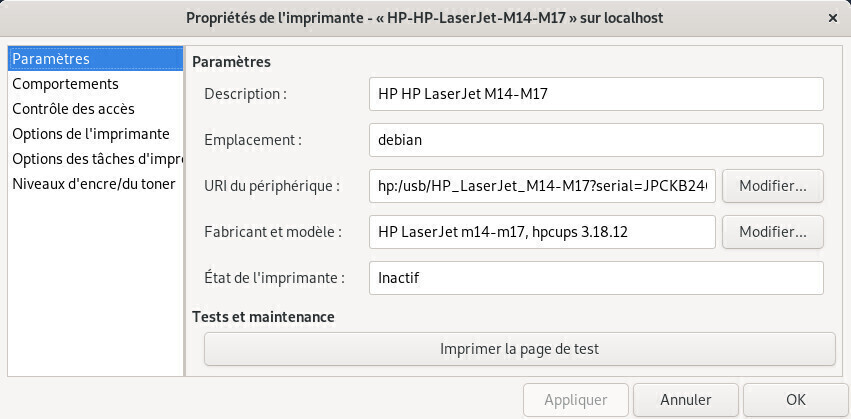 Configuration de l’imprimante