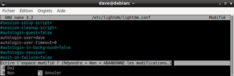 LightDM : édition du fichier de configuration dans Nano