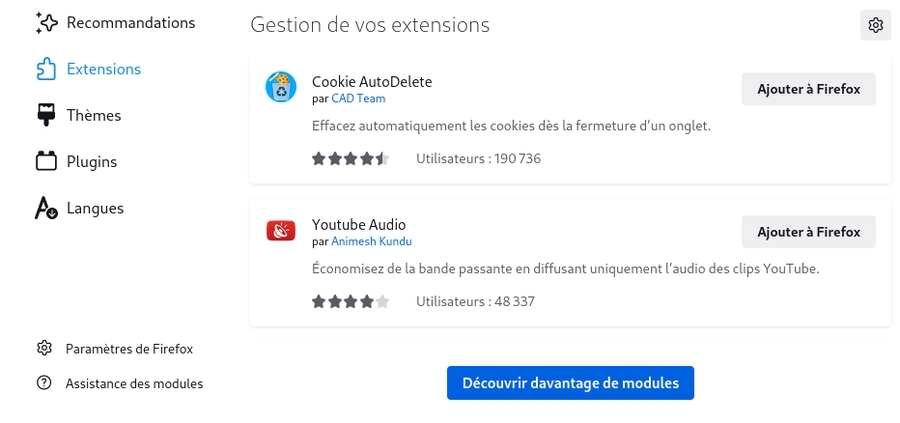 Firefox : le catalogue des modules