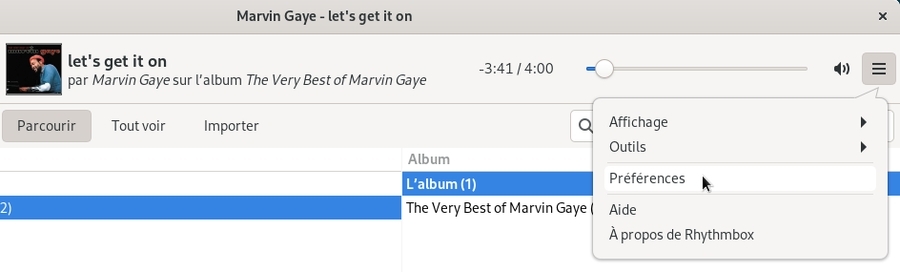 Rhythmbox : menu des préférences