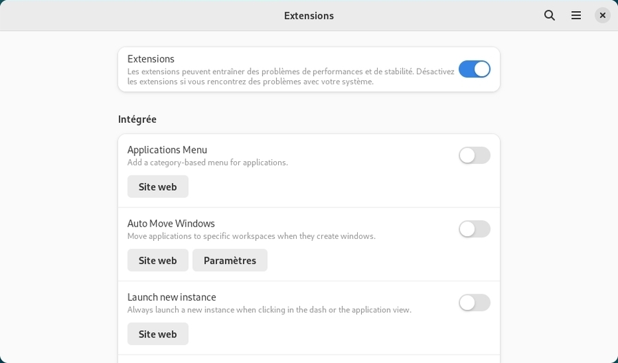 Liste des extensions Gnome-Shell disponibles