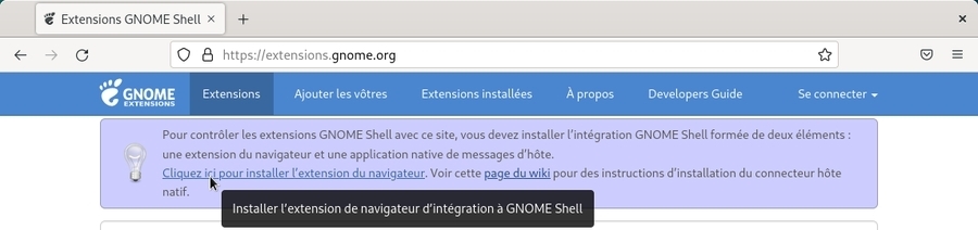 Page de présentation des extensions en ligne