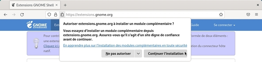 Autoriser “extensions.gnome.org” à installer un module