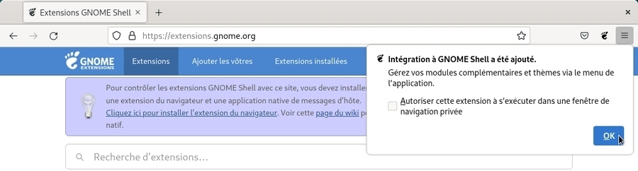 Confirmation de l’intégration à Gnome Shell
