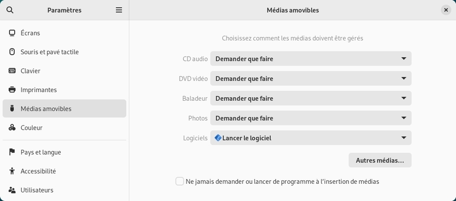 Gnome-Shell : gestion des médias amovibles