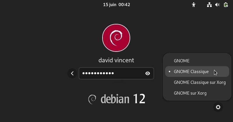 Gnome classique : choix de la session lors de la connexion