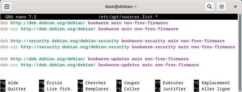 Le fichier sources.list par défaut pour Debian 12