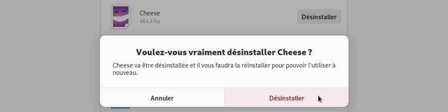 Logiciels : confirmation de la suppression.