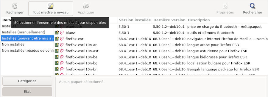 Synaptic : liste des paquets à mettre à jour