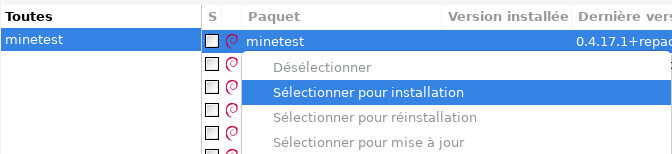 Synaptic : sélectionner un paquet pour installation