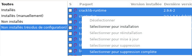 Synaptic : résidus de configuration