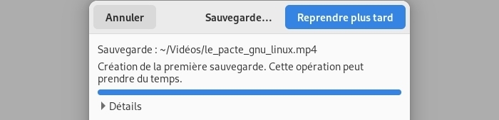 Déjà-Dup : lancement de la sauvegarde