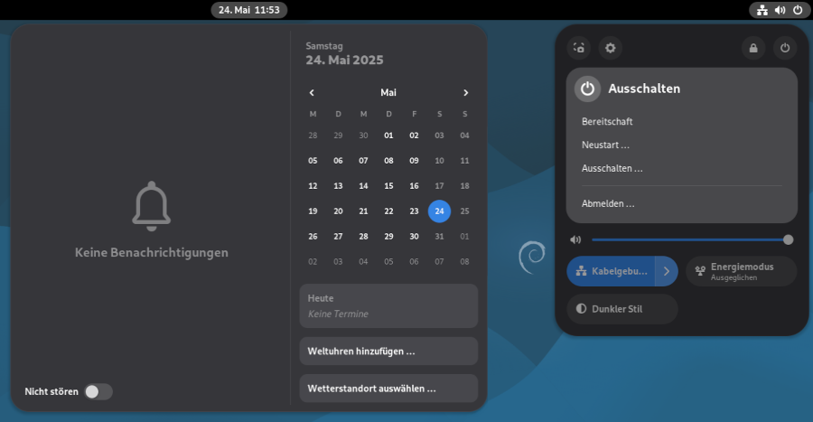 Gnome: Zeitanzeige und Systemmenü