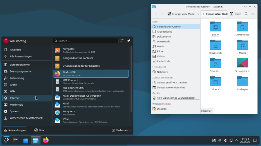 Die KDE Plasma Arbeitsfläche unter Debian