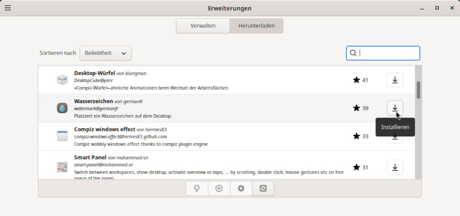 Der Cinnamon Erweiterungsmanager
