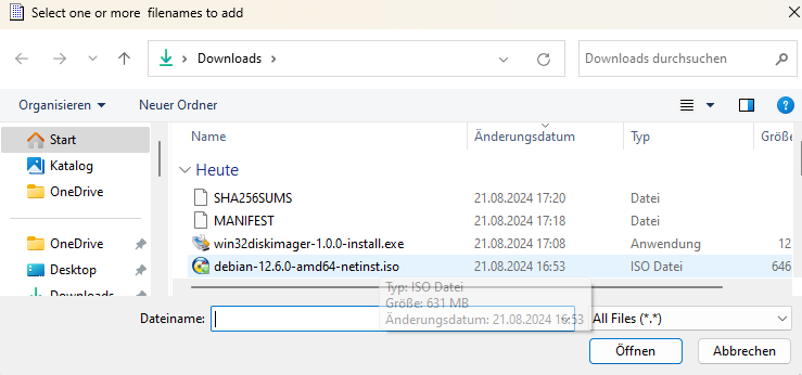 HashMyFiles: Debian ISO Selektion
