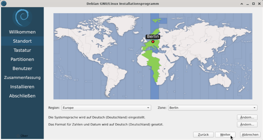 Das Calamares Installationsprogramm: Standortauswahl