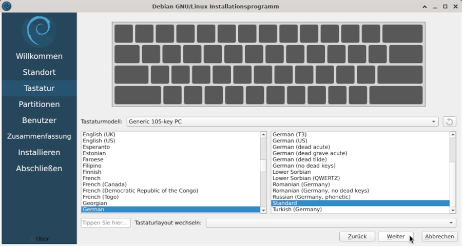 Das Calamares Installationsprogramm: Tastaturauswahl