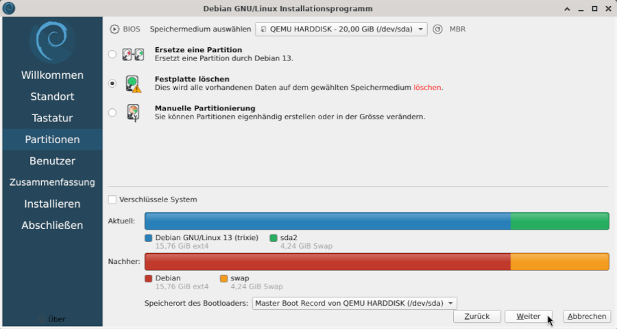 Das Calamares Installationsprogramm: das Partitionierungsschema