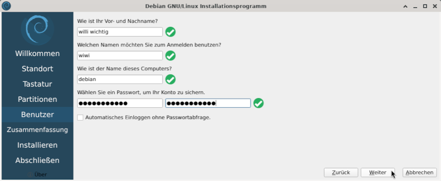 Das Calamares Installationsprogramm: Nutzeranlage