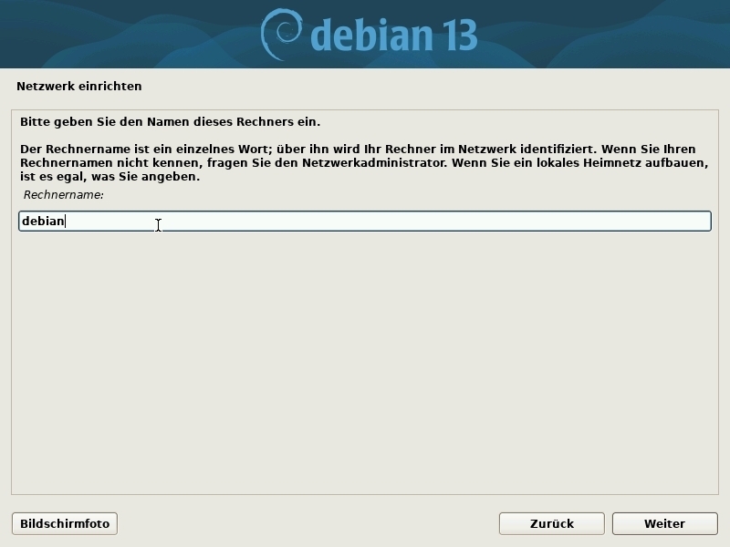 Installation: Rechnername