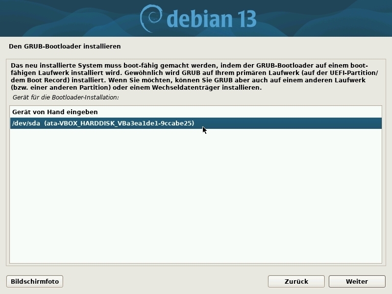 Installation: Festplatte für GRUB