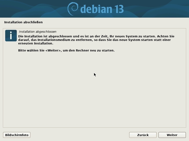 Installation: Ende und Neustart