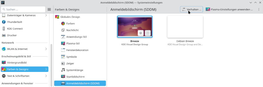 KDE: Start der SDDM Konfiguration