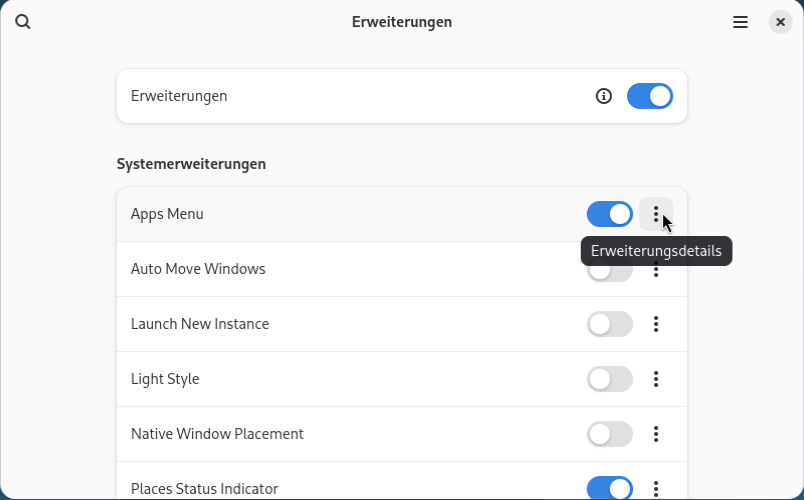 verfügbare Gnome-Shell Erweiterungen