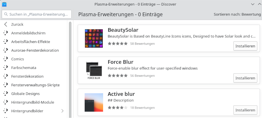 Discover: Plasma Oberflächen-Erweiterungen