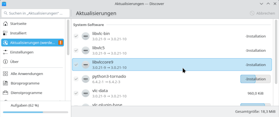 Discover: Aktualisierungsfortschritt