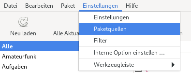 Synaptic: Softwarearchiv-Menü