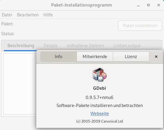 GDebi: die Standard-Oberfläche