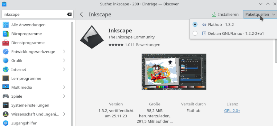 Auswahl des Flathub-Softwarearchives