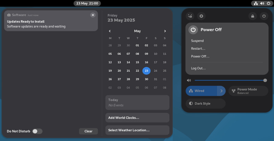 Gnome: Time manager and System menu