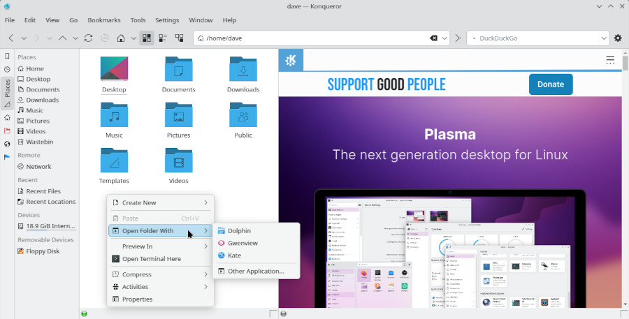 The Konqueror Web/file browser on KDE