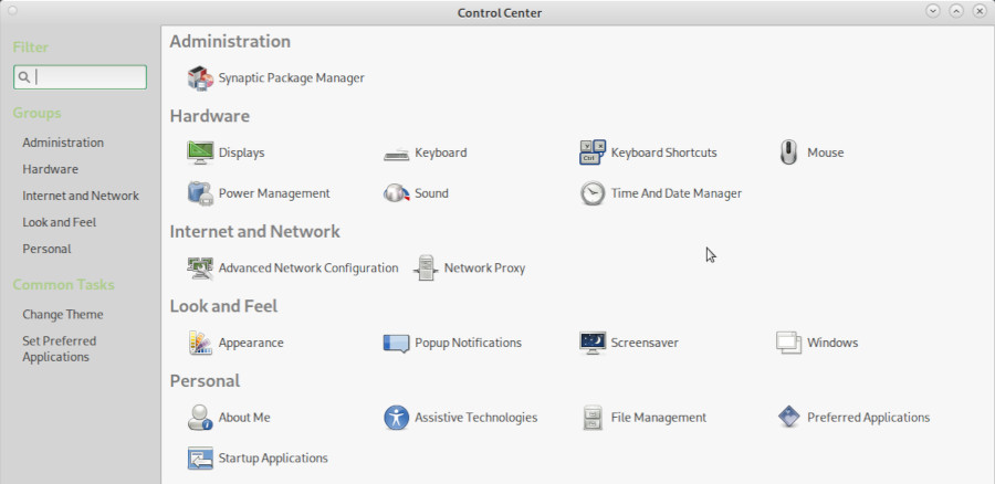 Control Center of the MATE desktop