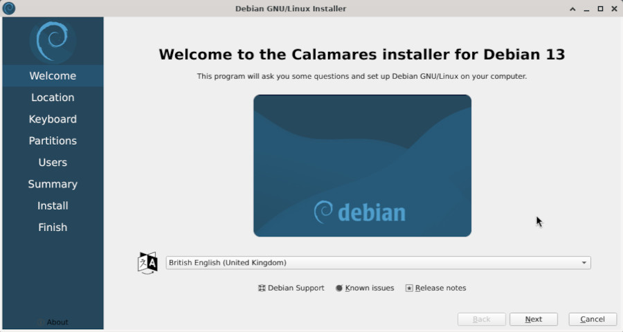 Calamares installer: language selection