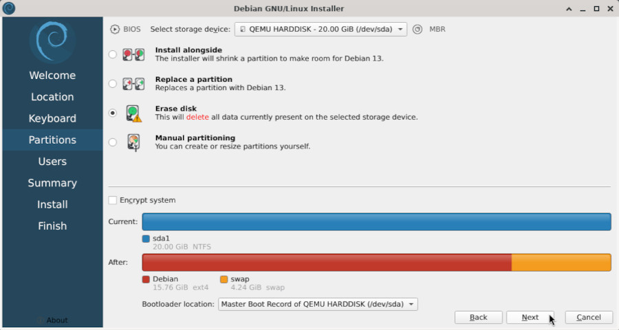 Calamares installer : partition scheme