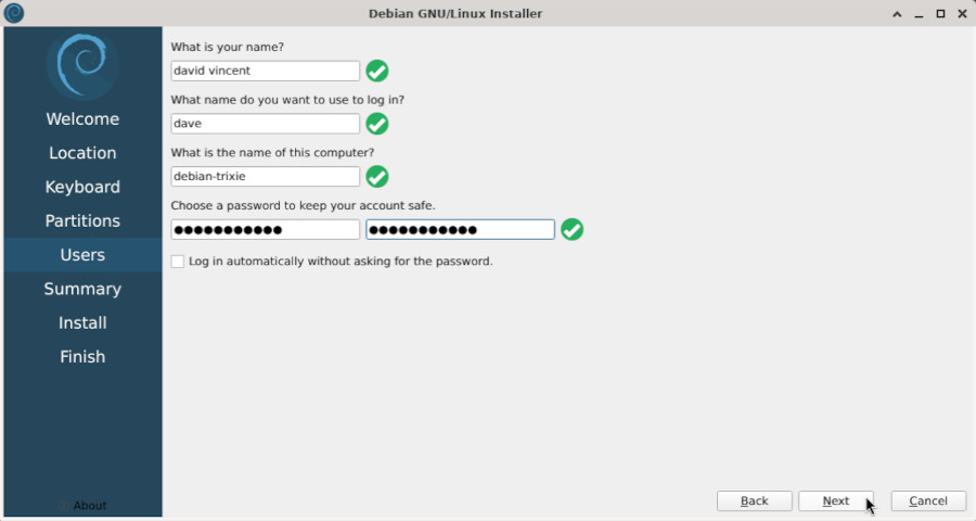 Calamares installer : user creation