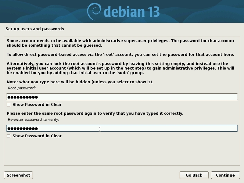 Installation: admin password