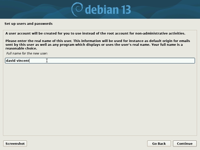 Installation: user full name