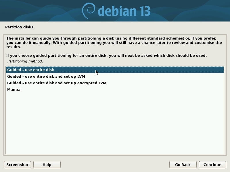 Installation: partition mode