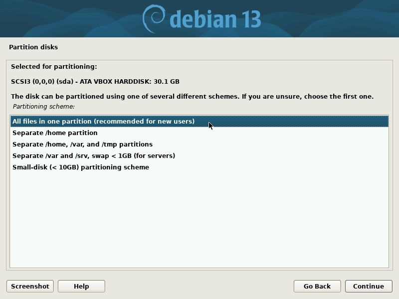Installation: partition scheme