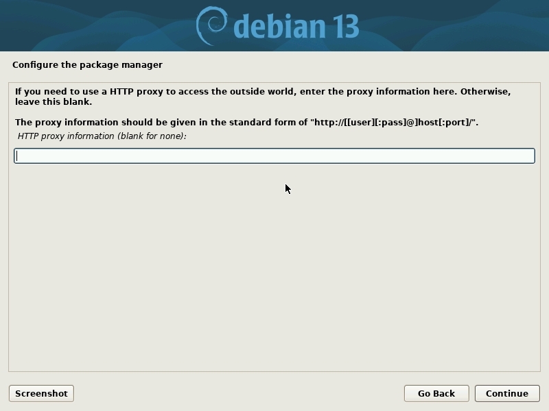 Installation : proxy configuration