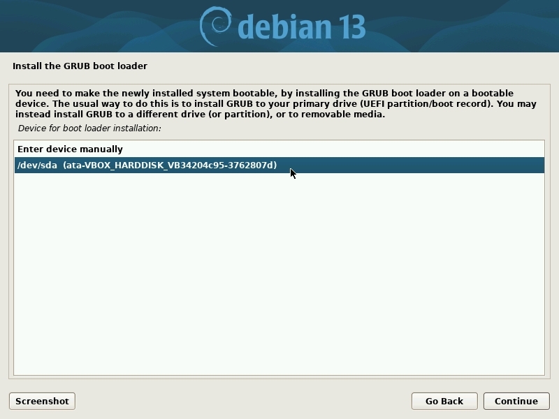 Installation: disk for GRUB