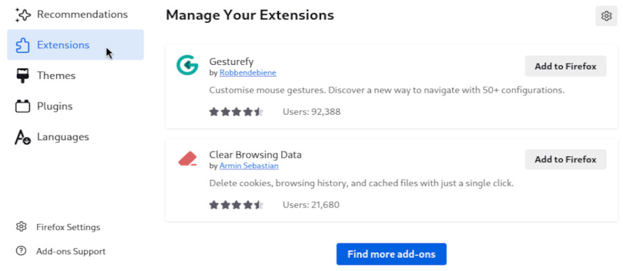 Firefox: Add-ons catalog