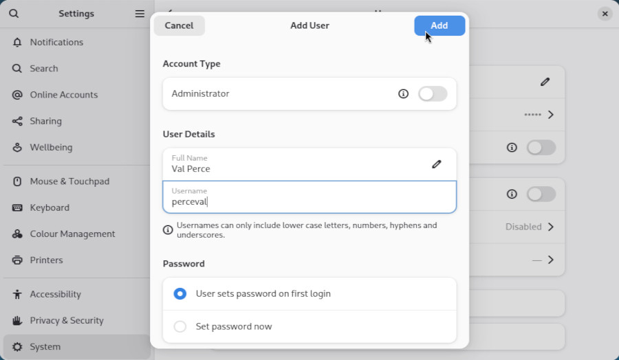 User configuration