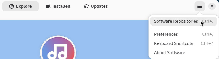 Software: repositories menu