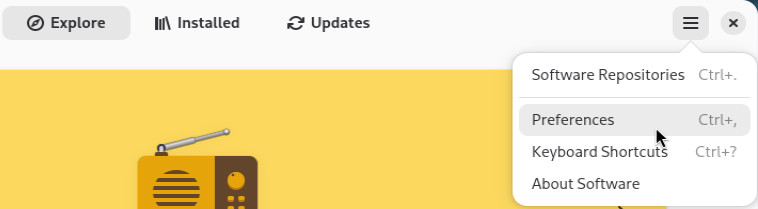 Software: preferences menu